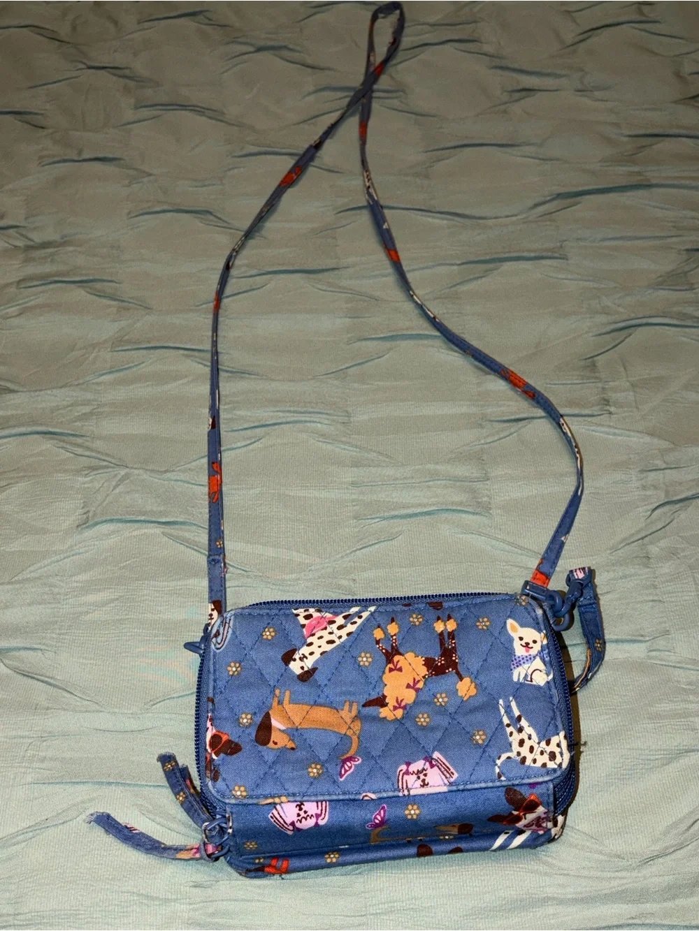 Vera Bradley Blue Quilted Crossbody with Dog Print